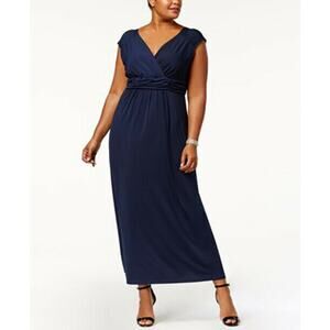 Ny Collection Plus Size Sleeveless Ruched Empire Maxi Dress Very Navy 2X light